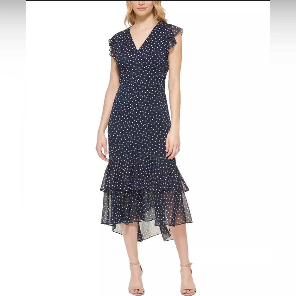 Tommy Hilfiger Chiffon Flutter Sleeve Polka Dot Dress